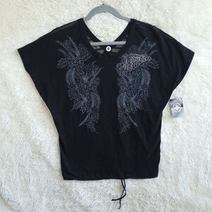 Black Mesh Back Affliction Shirt NWT Sz S Floral Live Fast